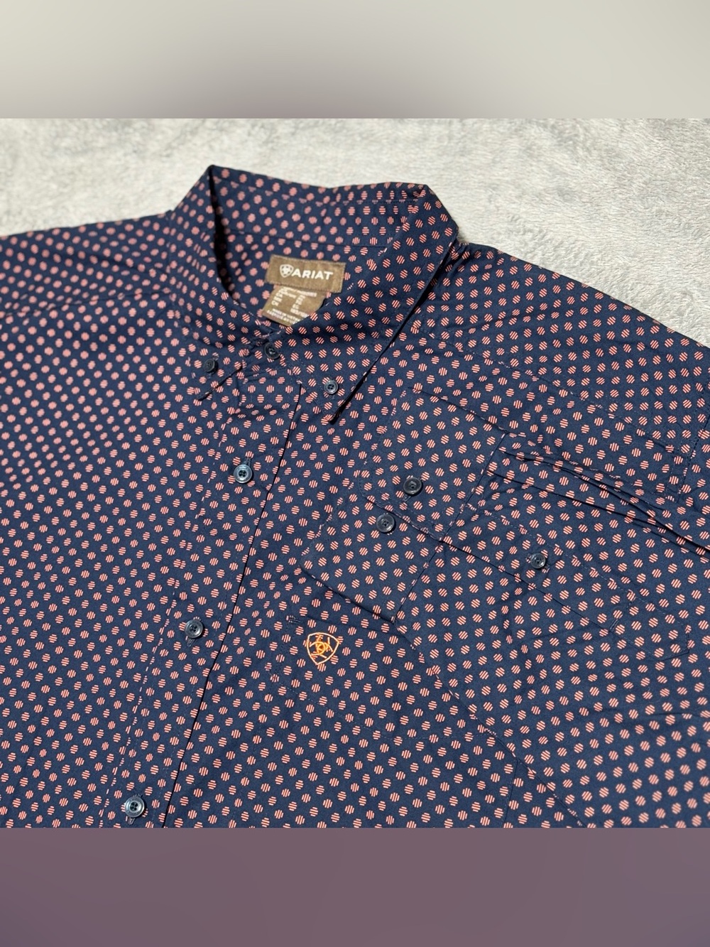 Ariat Men XL Blue Orange Geometric Button Shirt Western Rodeo Cowboy Long Sleeve